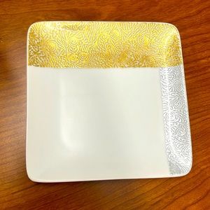 SOLD : Square 5”x5” hand painted gold & silver catch-all dish